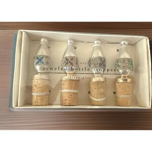 Pier 1 Exclusive Jeweled Bottle Stoppers Silver Plated Wine Beverage NEW